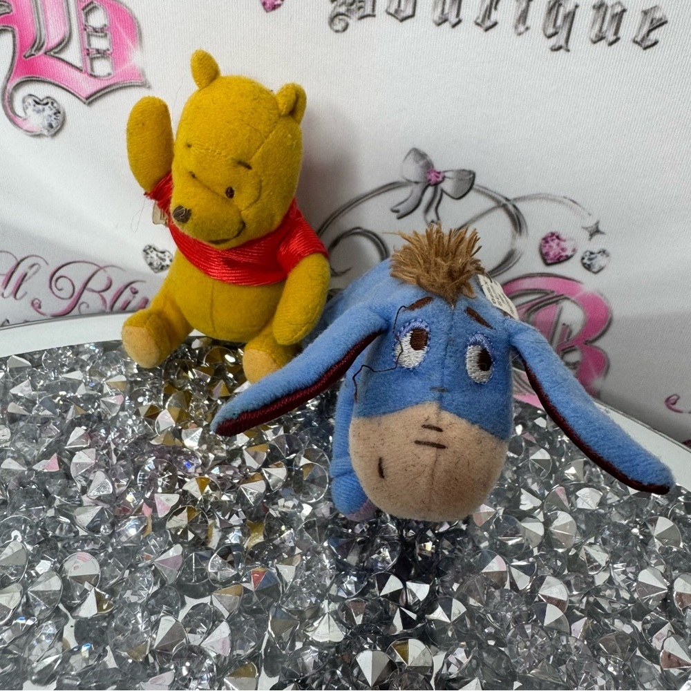 Disney Winnie the Pooh and Eeyore Plush Toys mini vintage POOH RATTLE